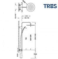 MEDIDAS CONJUNTO DUCHA TERMOSTATICA OVER-WALL TRES